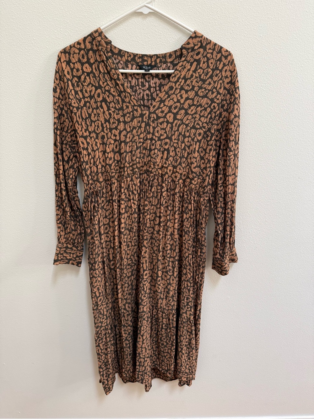Rails Brown and Black Leopard Print Long Sleeve Midi Dress